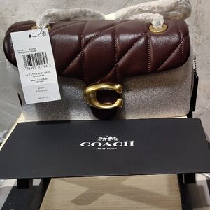 Coach Quilted Brown and Silver Shoulder Bag with Gold Accent